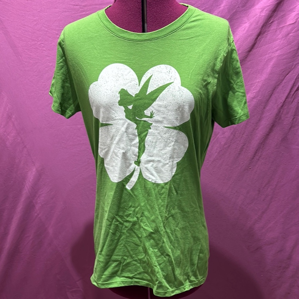 Disney Tinkerbell Fairy Green T-shirt, 4 Leaf Clover Graphic, Size M, Magical